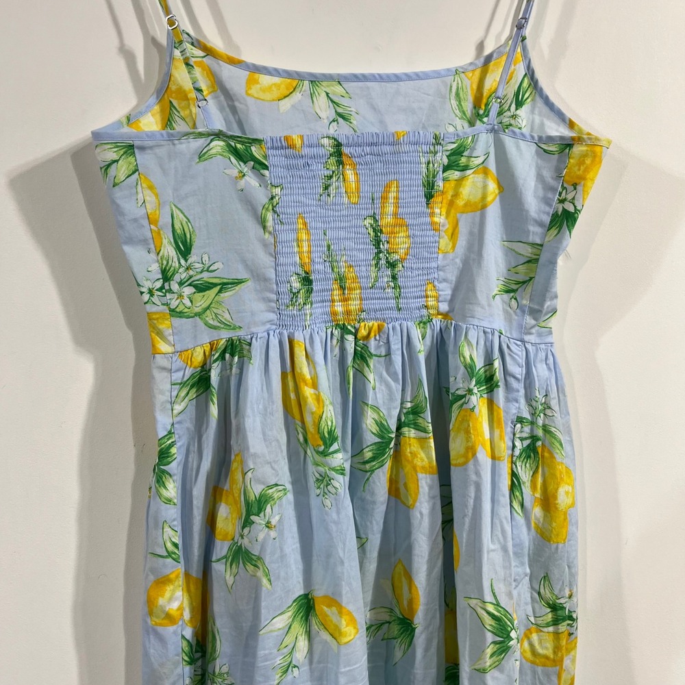Gap Euro Summer Lemon Print Basque Waist Cotton Midi Dress Smocked Boho Medium - Picture 5 of 11